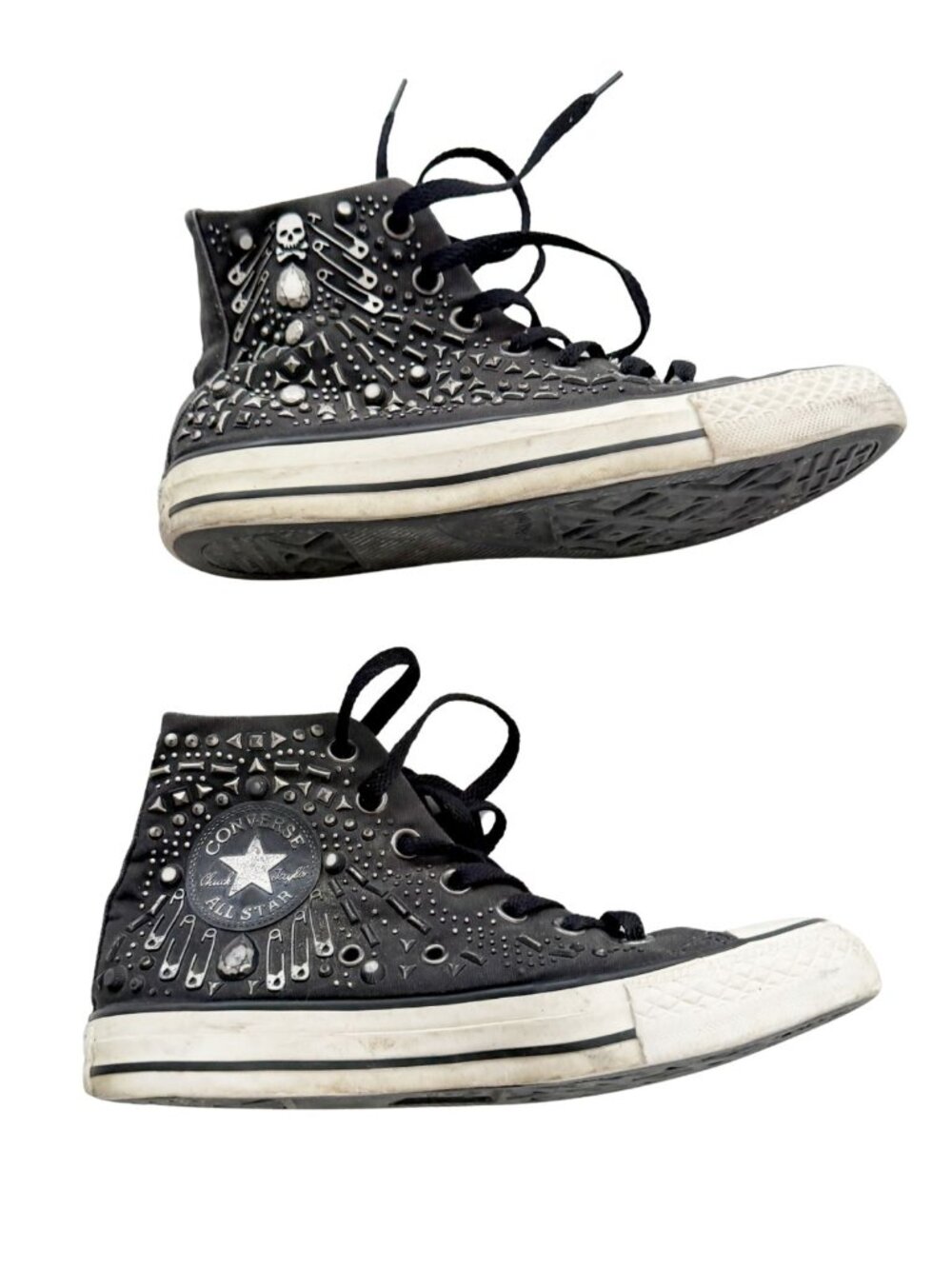 RARE Converse Chuck Taylor Elevated Glam Studded Punk Skull Safety Pin Hi Tops